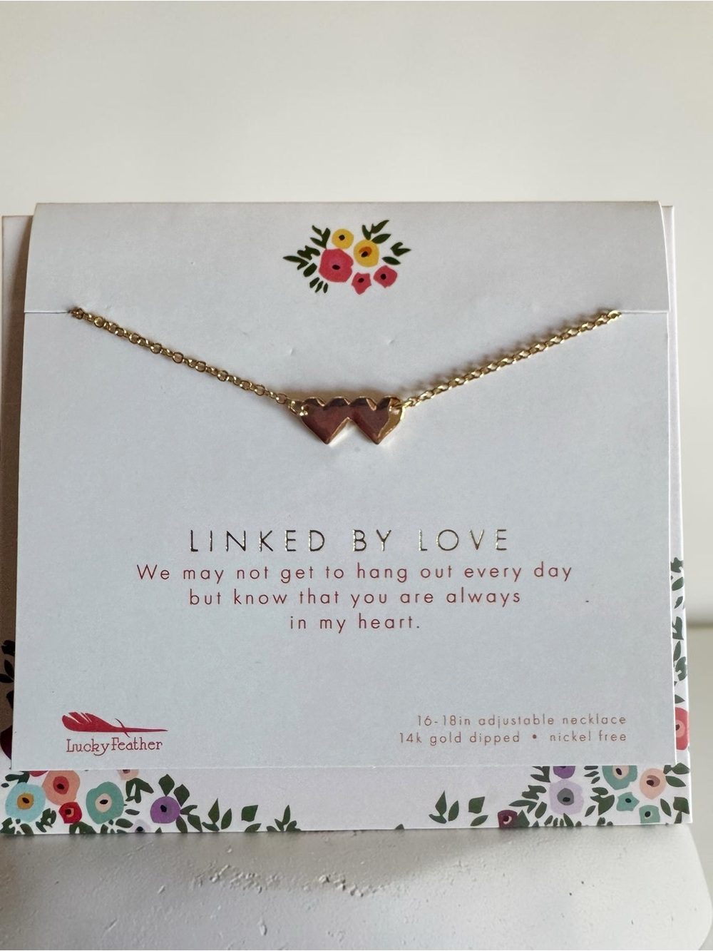 Linked by Love Gold Double Heart Necklace by Lucky Feather